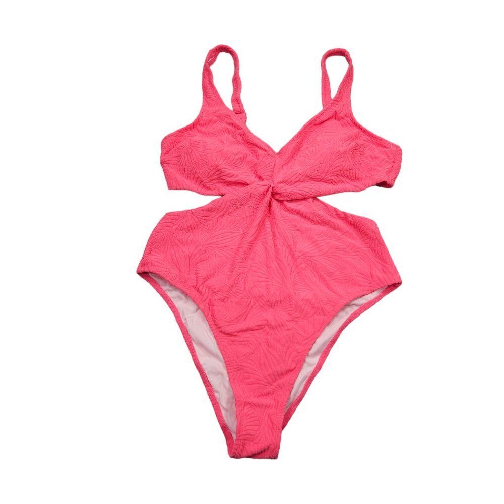 Cupshe Hot Pink Textured Tropical One Piece Swimsuit Cutout Twisted Terry XL